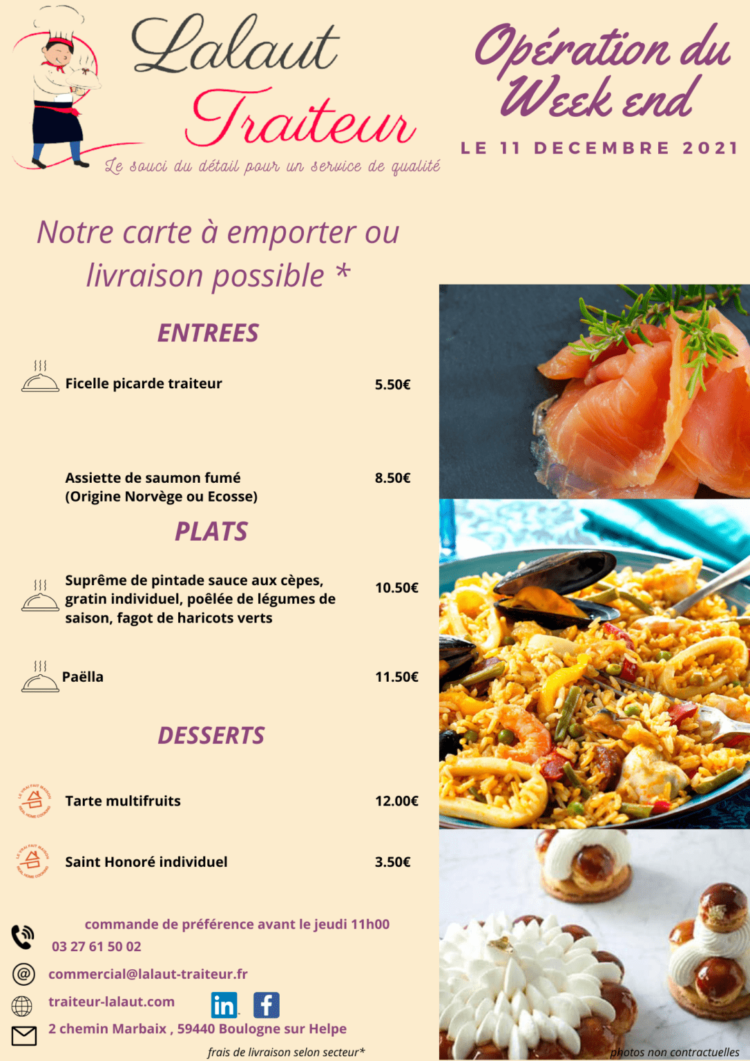 Menu Saisonnier et Opération du Weekend - Traiteur Lalaut