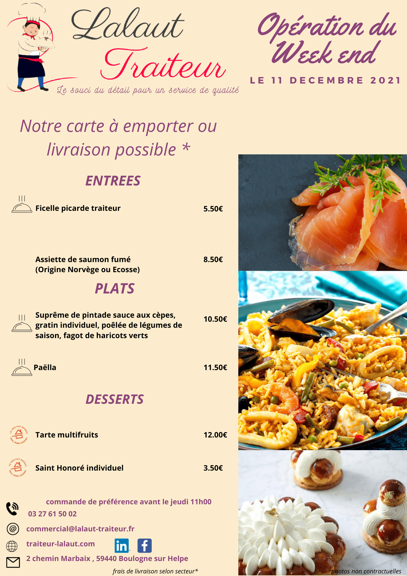 Menu Saisonnier et Opération du Weekend - Traiteur Lalaut